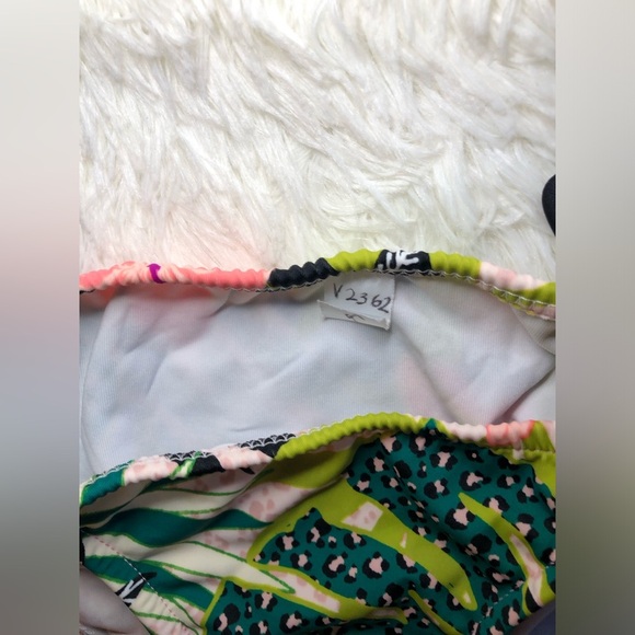 VENUS green and pink Tropical Print Bikini Bottom with Black Ties size 2 NWOT - Picture 5 of 10